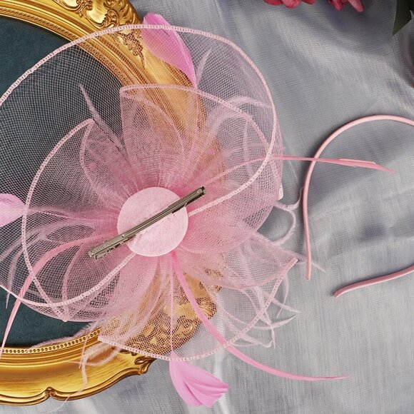 Fascinators for Women Feather Mesh Veil Bridal Wedding Tea Cocktail Hat - Picture 7 of 7
